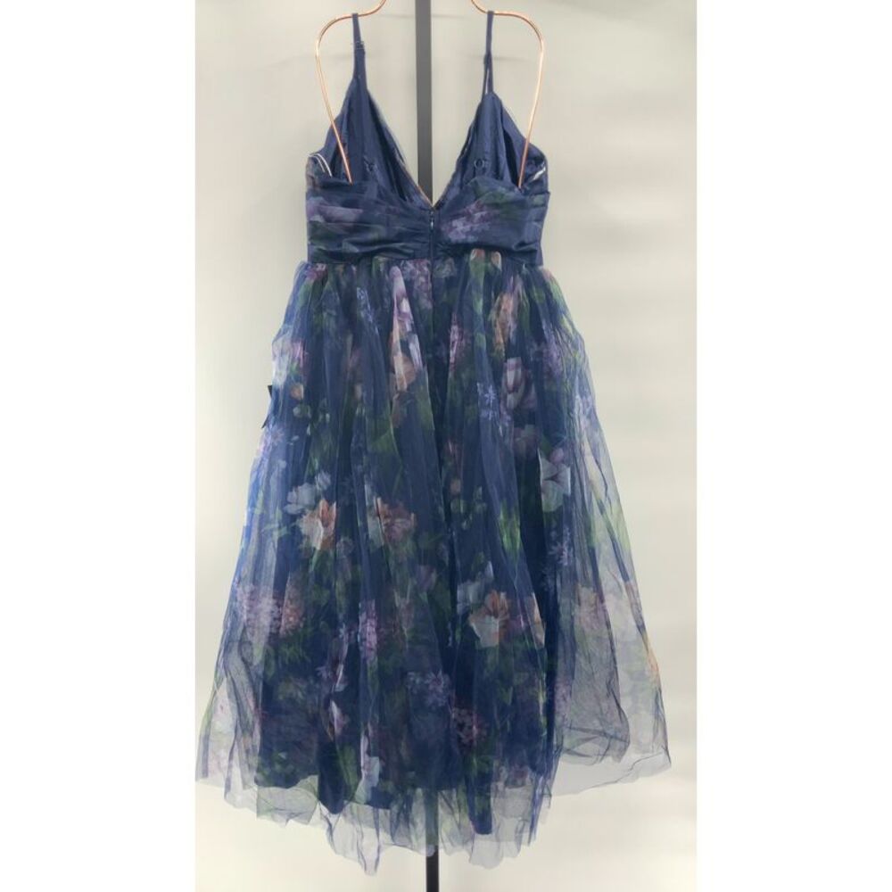 Lulus Elaborate Elegance Navy Floral Print Tulle Pleated Midi Dress Blue L - Picture 2 of 2
